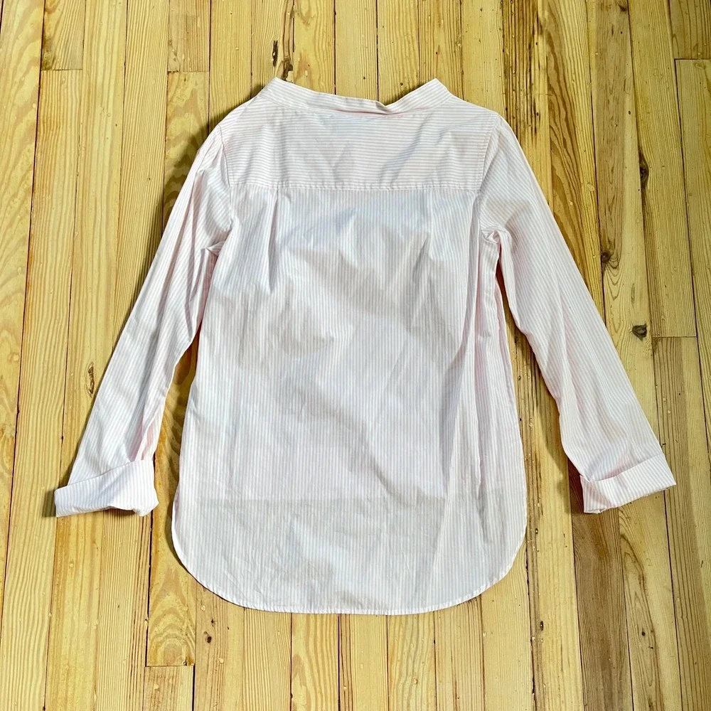 J.Crew Pink Stripe Funnel Neck Poplin Popover Button Shoulder HighLow Longsleeve